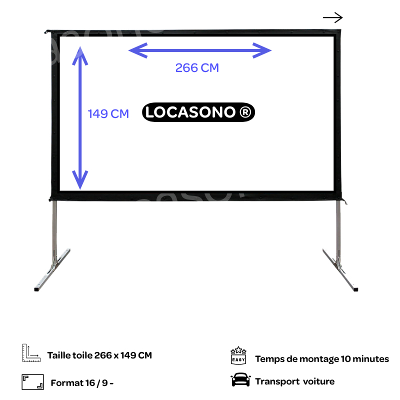 écran 2,66 m x 1.49 m - valise