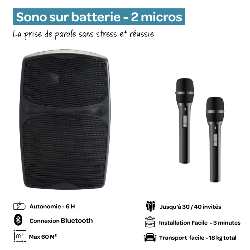Sono sur batterie avec  2 micros sans fil